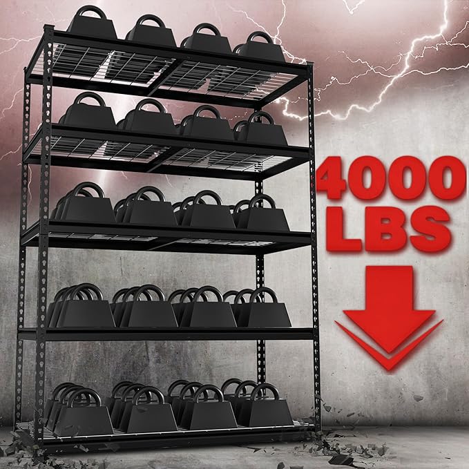 WORKPRO 4000LBS Heavy Duty Shelving, 48”W x 24”D x 72”H, 5-Tier Storage Shelves, Adjustable Metal Shelving, Garage Shelving for Basement, Warehouse, Workshop