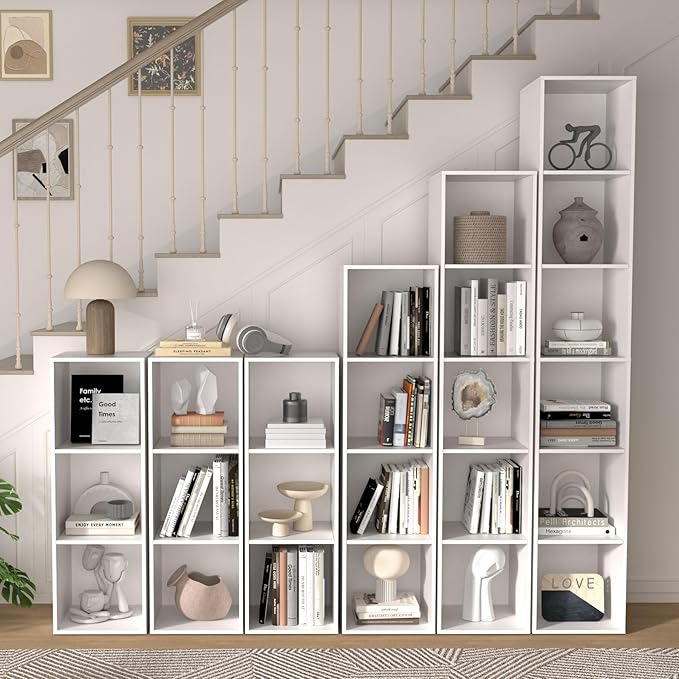 6 Cube Storage Organizer, 6 Tier Vertical Cube Bookcase Freestanding Storage Display Organizer for Home Office, Six Cubes Open Shelf Bookshelf (White, 6 Cube)