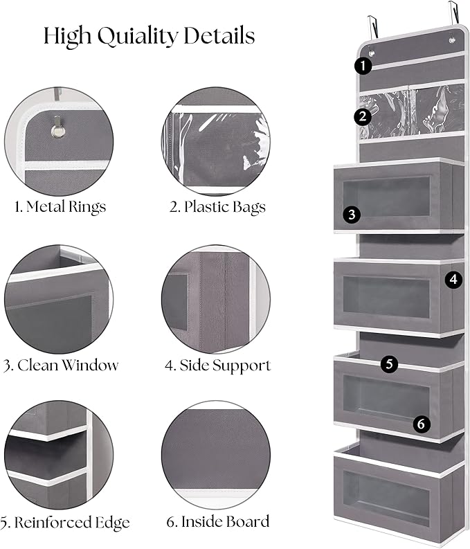 Giraffe Creation Over Door Organizer with 4 Large Capacity Pockets, Hanging Organizer Storage for Closet Bathroom Nursery Bedroom Dorm, Toys Cosmetics Sundries and Baby Essentials, Gray