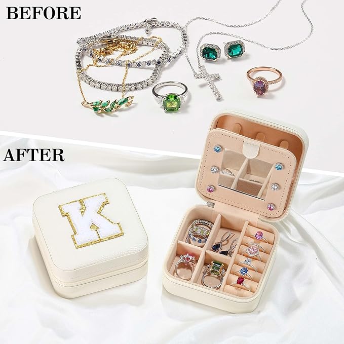 Parima Back to School Jewelry Case, Teen Girls Jewelry Box | High School Travel Accessories | Small Jewelry Box - Letter N, White