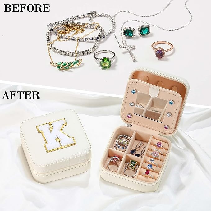Parima Women's Jewelry Organizer | Necklace, Earring, Ring Organizer | White Travel Gift - Letter I