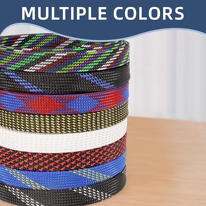 Braided Cable Sleeving, PET Expandable Braided Cable Sleeve, Flexible Mesh Sleeving Cord Management for Audio Video and Other Home Device, Cord Protector from Pets (Black Gold, 1/4" x 25ft)