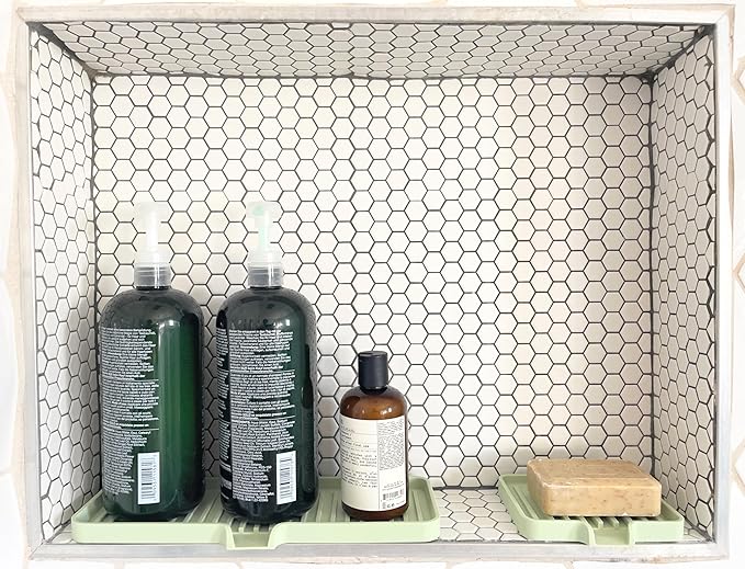 Happitasa Silicone Soap Dish Tray and Sponge Holder with Drain Chute, Pack of 2 | Bathroom and Kitchen Sink Organizer Caddy (Smoky Blue, 5.2"x4", 7.2 Ounces)