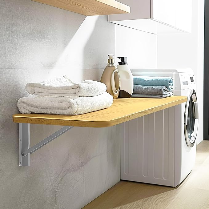 Laundry Folding Table, 40'' x 20'' Wooden Wall Mount Desk, Laundry Table for Folding Clothes, 40'' Length (Oak Color)