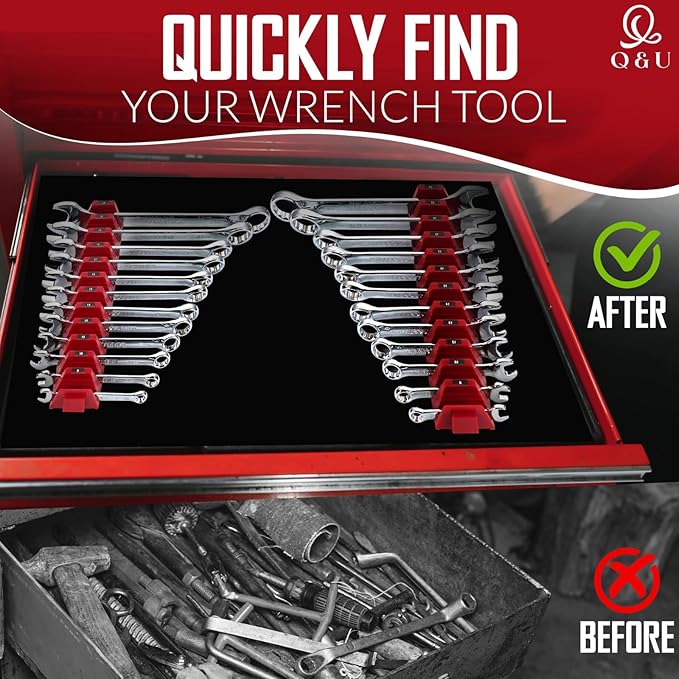 Q&U Wrench Organizer Modular System – 24 PCS Magnetic Wrench Organizer for Tool Box Drawer, Modular Wrench Organizer and Wrench Storage Rack, Heavy Duty Wrench Holder