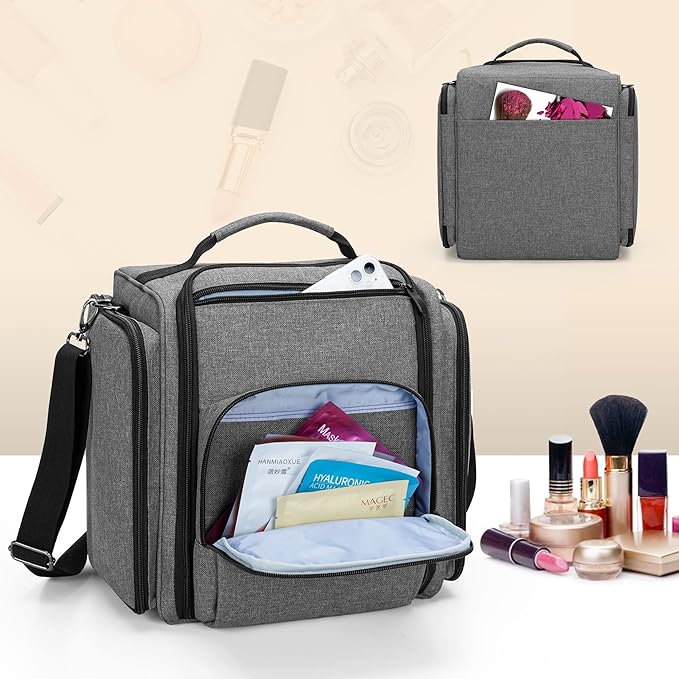 BAFASO Makeup Bag Cosmetic Bag with 4 Inner Removable Pouches, Multifunctional Travel Makeup Case (Patent Pending), Gray