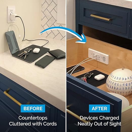 Docking Drawer Blade in-Drawer Outlet, Integrated Safety Shutoff, (2) 30W USB-C & (2) 15 amp AC, White