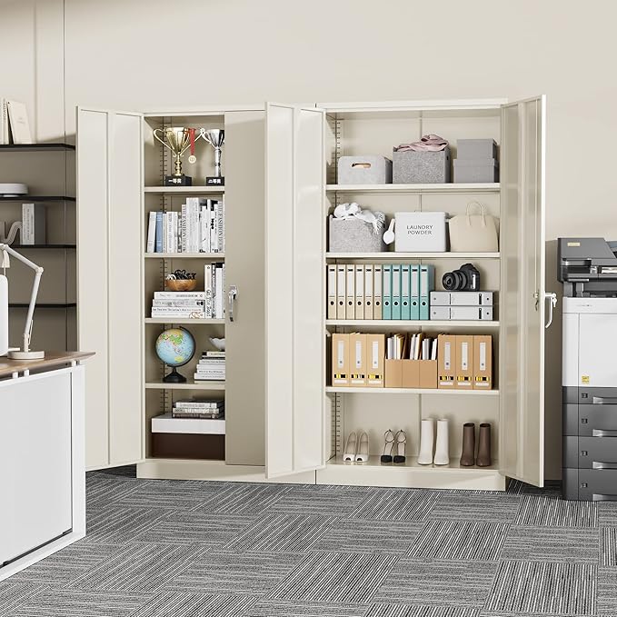 Greenvelly Metal Garage Storage Cabinet with Locking Doors, 72" Grey Lockable Storage Cabinet with Adjustable Shelves, Steel Tool Cabinets,Metal File Cabinet for Home Office, Garage (36" W x 18" D)