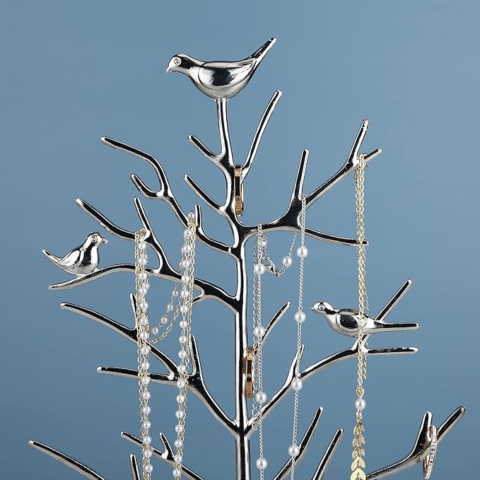 MORE&LESS Branch Jewelry Rack with metal tray,Luxury color,Tree Tower Rack Hanging Organizer for Ring Earrings Necklace Bracelet,Suitable for living rooms, bathrooms,offices,etc.