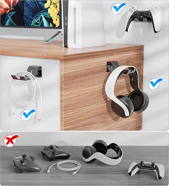 OIVO Controller & Headset Wall Mount Holder Stand, Foldable Headphone Stand, Gaming Controller Holder Hanger Hook, Universal Storage Organizer Controller/Earphone/Game Accessories-9 Packs