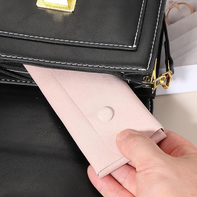 uxcell 6 Pcs Microfiber Necklace Travel Case, Necklace Pouch Storage Bag Microfiber Jewelry Travel Organizer Tangle Free for Women Gift, White