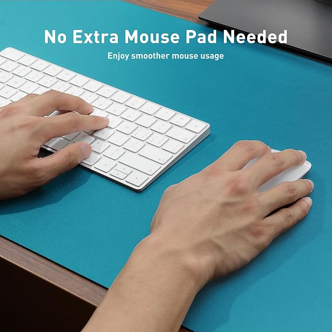 Aothia Leather Desk Pad Protector, Office Desk Mat, Large Mouse Pad, Non-Slip PU Leather Desk Blotter, Laptop Desk Pad, Waterproof Desk Writing Pad for Office and Home (48"x17", Turquoise)