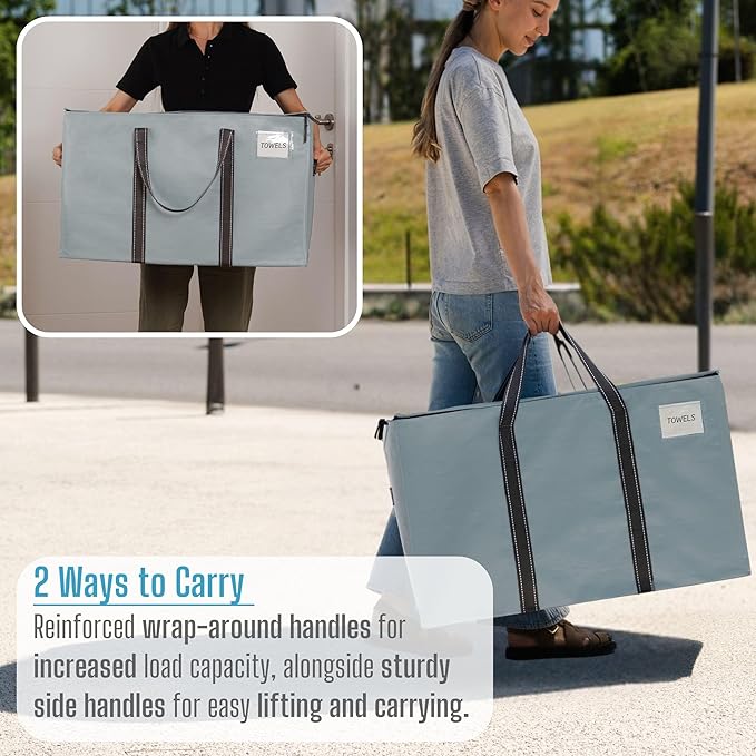 VENO 6 Pack Moving Bags and Large Christmas Storage Bins with lids. Alternative to Moving Boxes, Packing Supplies for College. Extra Large Heavy Duty Totes for Packaging (Light Blue Matte, 6 Pack)