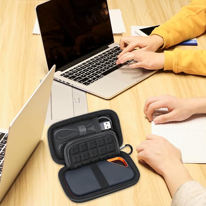 Lacdo Hard Carrying Case for SanDisk Extreme Pro/SanDisk Extreme Portable External SSD 500GB 1TB 2TB 4TB 8TB USB-C Solid State Drive EVA Shockproof Protective Storage Travel Bag, Black+Black