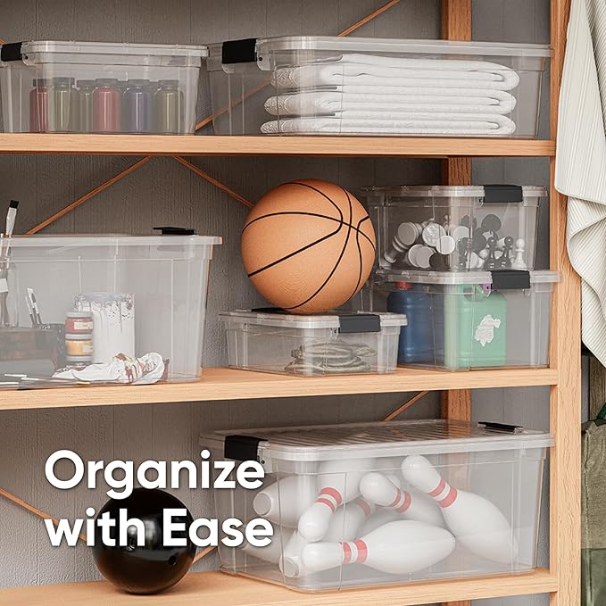 Superio Storage Bins with Lids- 8 Pack, 6.6 Qt Clear Boxes for Organizing, Stackable Plastic Containers- BPA Free, Non-Toxic, Odor Free, Organizer for Home, Office, Dorm