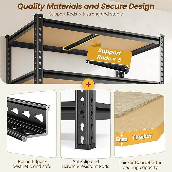 5-Tier Storage Shelves, 1980LBS Adjustable Pantry Shelves, Metal Shelving Unit for Storage, Kitchen, Pantry, Closet, Laundry, Garage,72.06" H x 35.55" W x 11.81" D