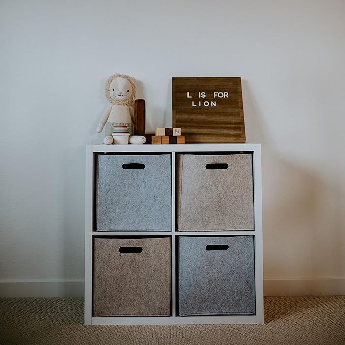 Parker Baby Felt Foldable Storage Cube Bin - 11 Inch Nursery Cubby Storage Bin Cubes for Cube Organizer, Closet Organizers and Storage Toy Bin, Rope Baskets Bins for Toy’s Storage - White