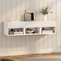 Floating Nightstands Set of 3 with Drawer and Open Shelf, Small Wall Mounted Bedside End Table, Modern Fluted Night Stand for Bedroom, Living Room, White