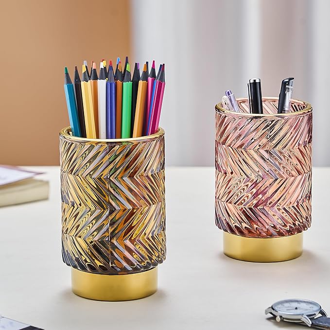 Makeup Brush Holder Organizer,Toothbrush Holders,Desk Pen Pencil Holder,Multifunctional Vintage Glass Brush Cup（A40-5-US）