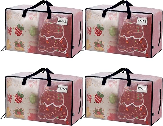 VENO 4 Pack Moving Bags and Large Christmas Decoration Storage Bins with lids. Alternative to Moving Boxes, Packing Supplies for College. Heavy Duty Totes (Clear, 4 Pack)