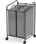 Simple Houseware 2-Bag Heavy Duty Rolling Laundry Sorter Cart, Dark Gray – 2 Section Removable Bags and Lockable Wheels for Laundry Room Organization
