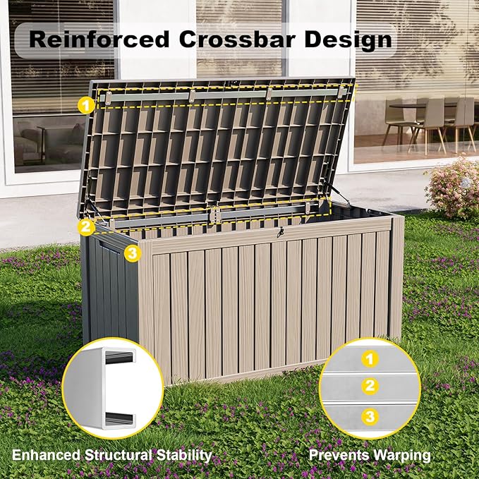 180 Gallon Outdoor Deck Box,Storage Lockable Waterproof Patio Furniture,Garden Tools,Cushions,Pool Accessories Outside Storage Resin Box(Grey)