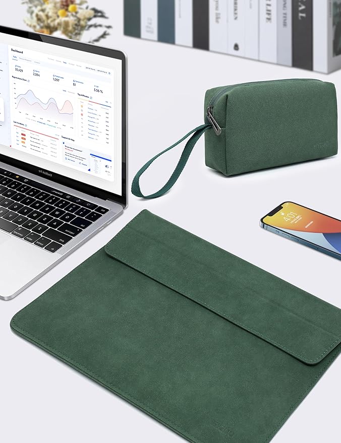 HYZUO 15 Inch Laptop Sleeve with Adjustable Stand Feature for MacBook Air 15 M4 A3241 M3 A3114 M2 A2941 2025-2023, MacBook Pro 15, 15" Surface Laptop 7/6/5/4, with Carrying Pouch, Midnight Green