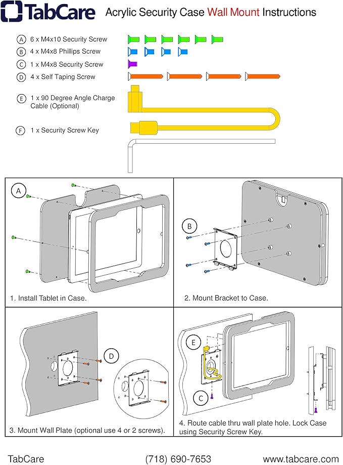 TABcare Anti-Theft Acrylic VESA Enclosure for Apple iPad 10 10.9" 2022, iPad 11" 2025 A16 with Free Wall Mount Kit & 90-Degree Angle USB C Charge Cable (White)