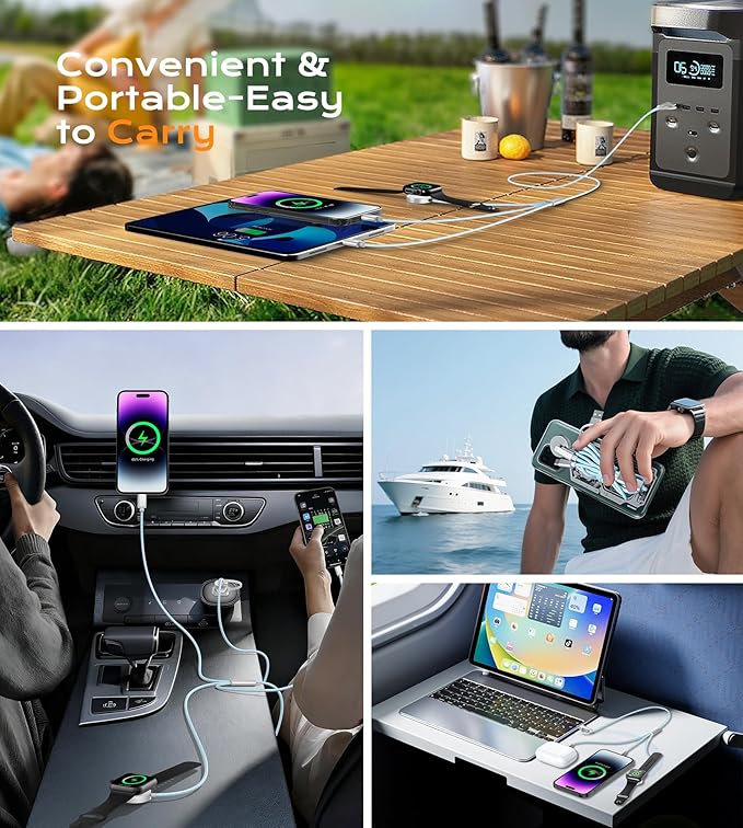 Temdan for Travel Vacation Essentials,3 in 2 USB C Cable for Apple Watch Charger/iPhone 17 Charger/Lightning,Multi Charging Cable Cord,Camping Essentials,Designed for iWatch &iPhone 16-12-6FT Blue