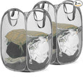 HOUSE AGAIN 2 Pcs Pop Up Laundry Hamper, Strong Mesh Laundry Baskets Collapsible, Hamper with Handles and Side Pocket, Portable Foldable Dirty Clothes for Dorm, Laundry room and Travel Storage, Grey
