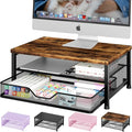 OPNICE Computer Monitor Stand Riser, Desk Organizers and Accessories with Drawer, Laptop Stand, Office Desk Accessories & Workspace Desktop Organizers Storage for Office Supplies(Brown)