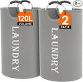 Lifewit 120L 2-Pack Large Laundry Basket, Collapsible Laundry Hamper with Aluminum Handles, Waterproof Freestanding Dirty Clothes Hampers for Laundry Room Bedroom Dorm Bathroom, Silver Grey