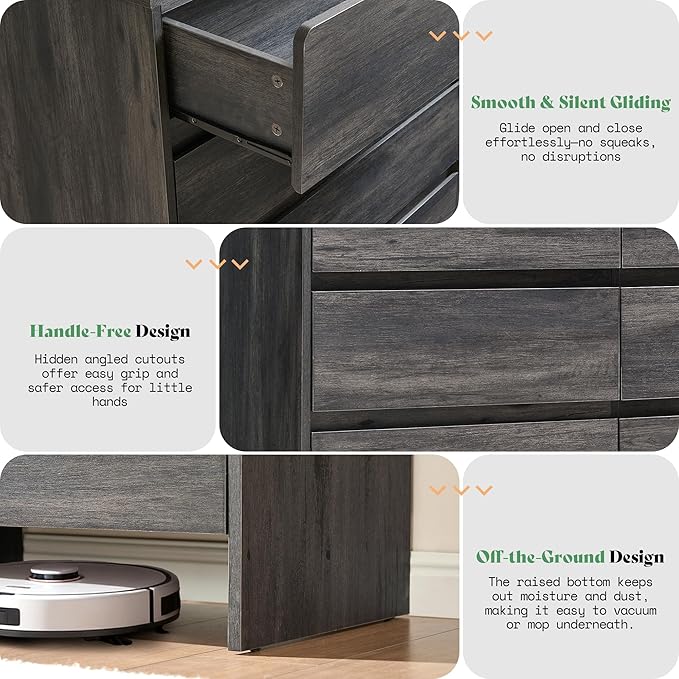 AMERLIFE 7 Drawer Dresser for Bedroom, 49" Wide Modern Chest of Storage Drawers with Rounded Corners, Anti-Tip Kit, Wood Cabinet Organizer for Closet, Living Room, Nursery, Easy Assembly, Black