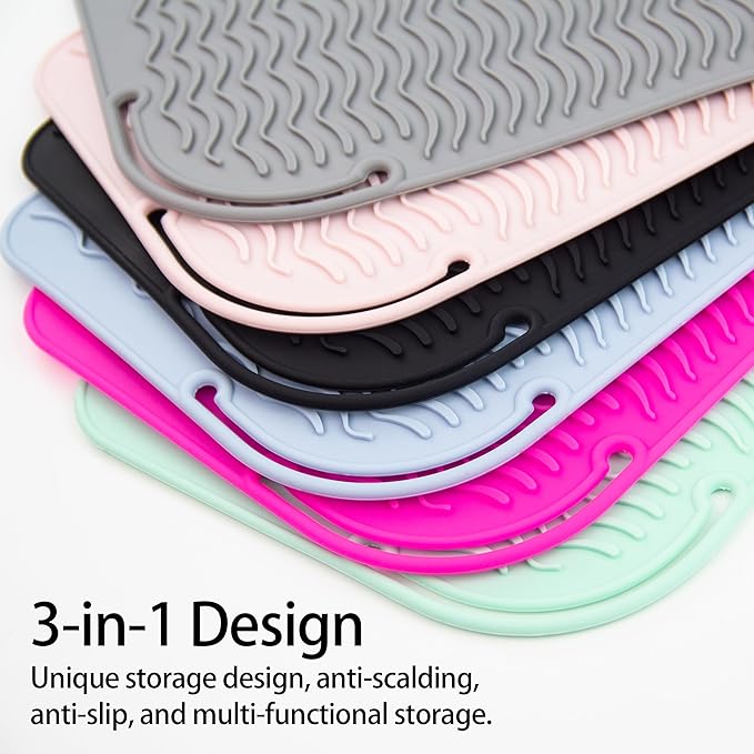 Heysam Pro Flat Iron Hair Straightener Travel Case Heat Mat for Curling Iron, Heat Resistant Silicone Mat for Hot Hair Styling Tools, 9.0 x 6.5 inches, 450°F Protection, Multiple Colors