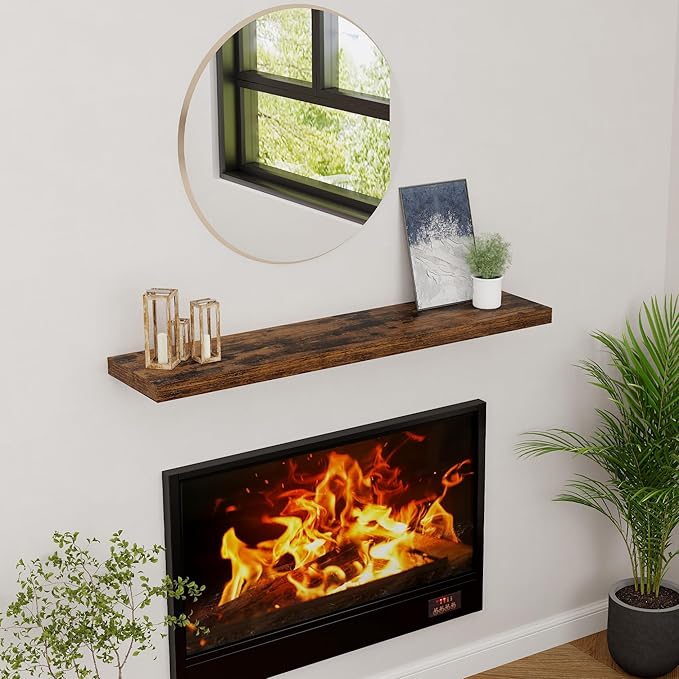 48 Inch Floating Shelves, 9.3 Inch Deep Floating Shelf for Wall, Rustic Wood Wall Shelves 48 x 9.3 x 1.5, Large Bathroom Shelf 48 Inch Long, Deep Shelves for Kitchen, Bedroom, Rustic Brown Color