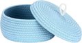 Sea Team Round Cotton Rope Storage Basket with Lid, Decorative Woven Storage Bin, Pot, Caddy, Organizer, Container for Snacks, Towels, Plants, 10 x 4.5 Inches (Small, Shallow, Blue)