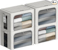 4 Pack Clothes Storage Bins with Metal Frame - 22L Stackable Storage Box with Lid，Foldable Storage Container Organizer for Clothes，Linen Fabric Storage Box with Clear Window＆Zippers＆Handles