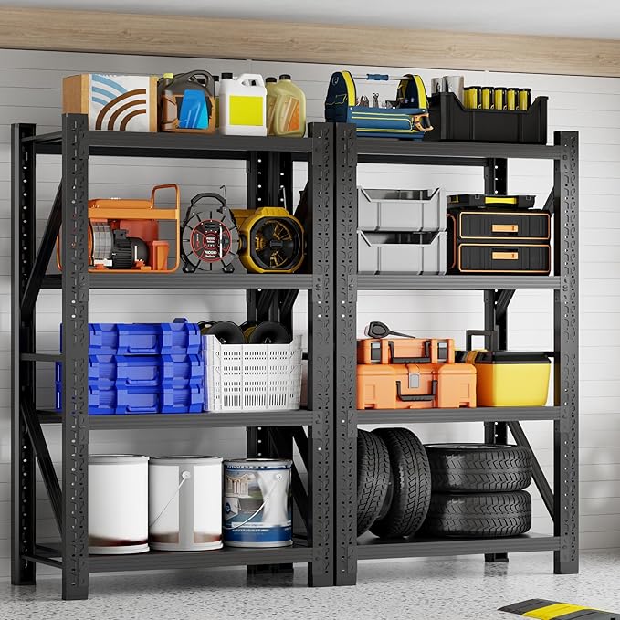 3000LBS Garage Shelving 42" W Garage Shelving Heavy Duty 4-Tier Metal Storage Shelves Adjustable Shelf Unit Storage Rack for Basement Supermarket Warehouse 42" W x 20" D x 78" H Black