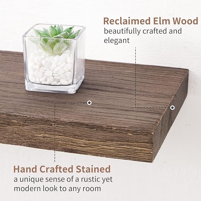 Axeman Floating Shelves for Wall, Rustic Elm Wood 56'' W x 8" D Wall Shelf with Invisible Bracket, Large Long Wall Mounted Storage Shelves for Living Room, Bedroom, Kitchen, Bathroom Decor, Walnut