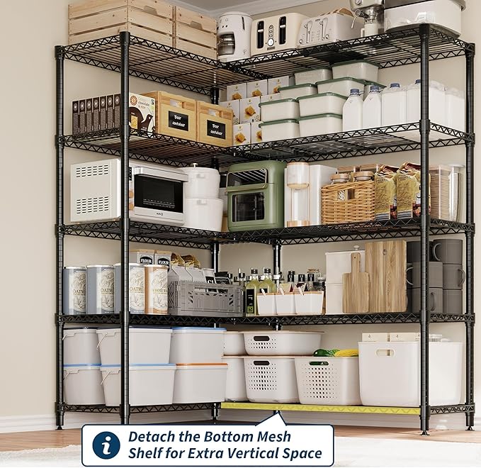 Garvee Metal Storage Shelves Heavy Duty Metal Shelving, 5-tier Wire Shelving Unit Shelves for Storage, Adjustable Shelf Organization for Garage Pantry Kitchen Commercial Basement, 70.8"W*15.8"D*70.5"H