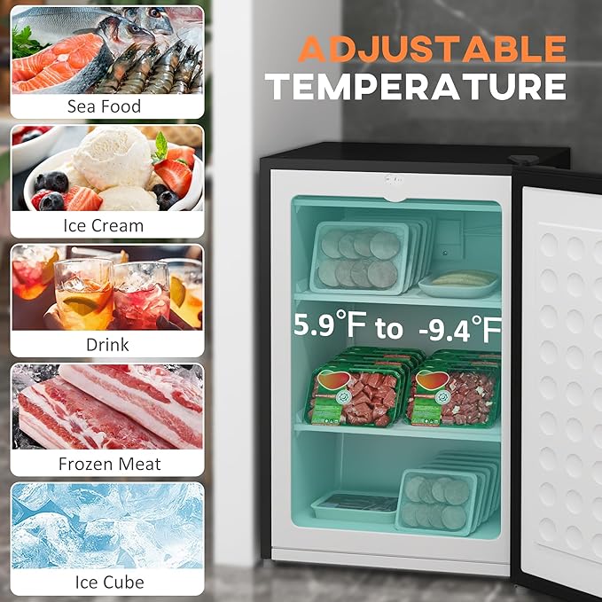 HOMCOM Mini Freezer Countertop, 3 Cu.Ft Compact Upright Freezer with Removable Shelves, Reversible Door for Home, Dorm, Apartment and Office, Silver