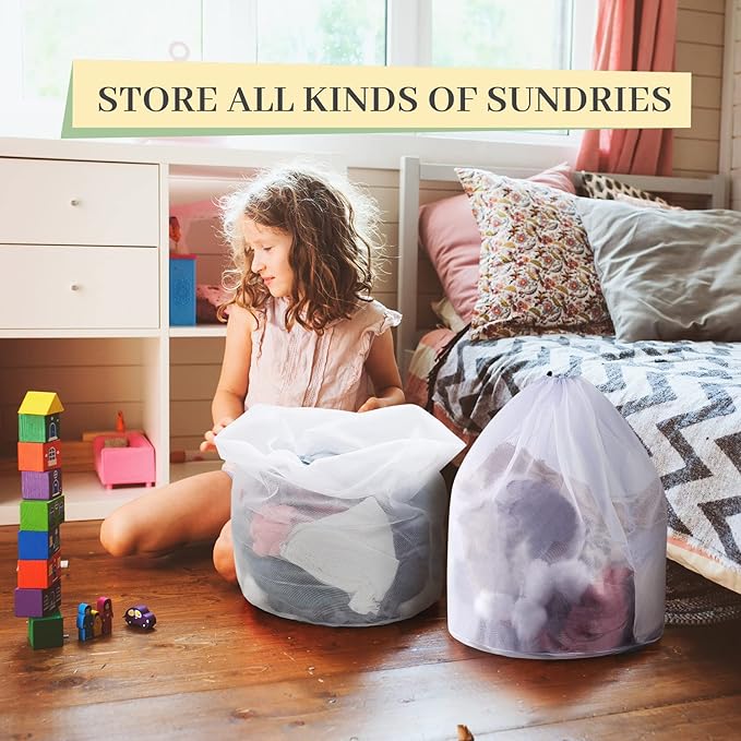 30 Pcs 24 * 32 Inches Fine Mesh Laundry Bag with Drawstring Large Heavy Duty Mesh Bag Machine Washable Sheet Drawstring Net for Delicates College Dorm
