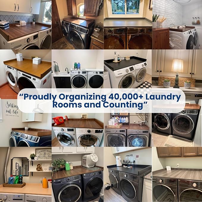 OfficeSimpli Washer Dryer Countertop, Made in USA, Non-Slip Pads, Easy Clean, Laundry Room Essentials and Decor, Washer Dryer Wood Top for Organization (Slate Grey, Standard (27.5" x 54"))