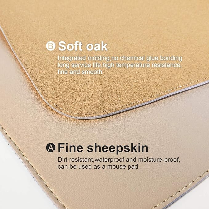 DAWNTREES Dual Sided Desk Mat,Leather Desk Pad,47.2''x15.8'',Cork Desk Mat Protector,with PU Leather Valet Tray Organizer,Large Mouse Pad,Desk Writing Pad for Office and Home(Khaki)
