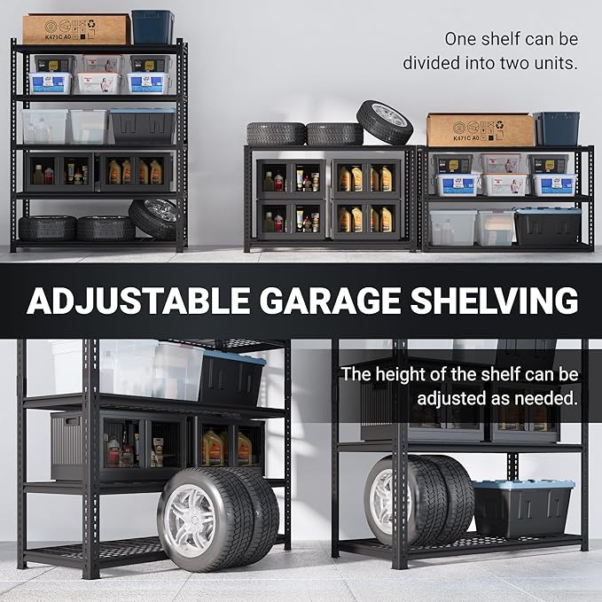 FLEXIMOUNTS Garage Shelving, Heavy Duty Shelving 2000 lbs, 5-Tier Garage Storage Shelves,Industrial Shelves for Heavy Tools and Equipment, 48" W x 24" D x 72" H, 2 Pack