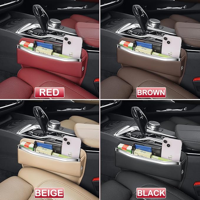 HOLDCY Car Seat Gap Filler Organizer - Leather Console Side Pocket Seat Storage - Stylish and Practical Car Accessories for Cars,SUV,Truck (Red - 2 Pack)