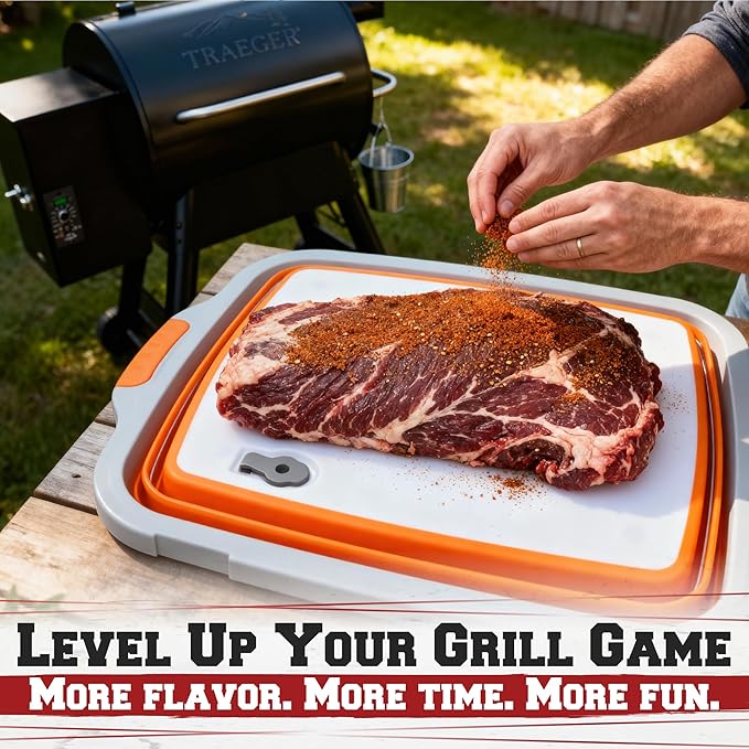 KITCHEN PERFECTION Collapsible XL Smoker & BBQ Prep Tub with Locking Lid & Cutting Board - Grill Caddy Container for Meat Marinating & Brine Perfect For Brisket, Turkey & Ribs - Best Gift For Men