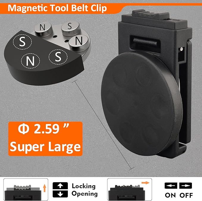 MUTUACTOR Tool Holster Belt Clip,Heavy-Duty Magnetic Tool Holder for Belt Clip,Anti-Slip Strong Magnetic Clips Tool Belt Accessories for Hammer Screwdrivers Adjustable Wrench Heavy Tools Hardware