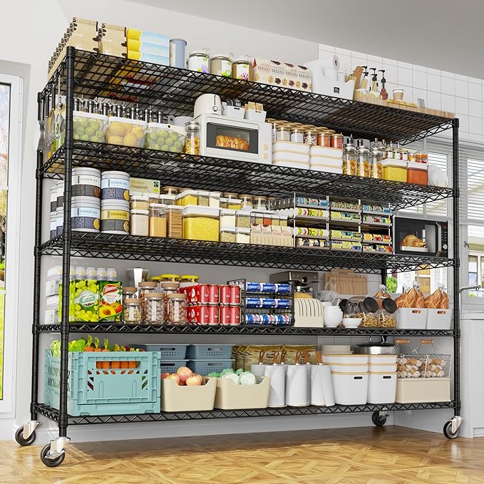 PrimeZone 5 Tier 80.7"H x 55.5"W x 24"D Wire Shelving with Wheels 3000lbs NSF Certified Storage Shelves Heavy Duty Metal Shelf Adjustable Rolling Rack Commercial Garage Restaurant Warehouse Kitchen