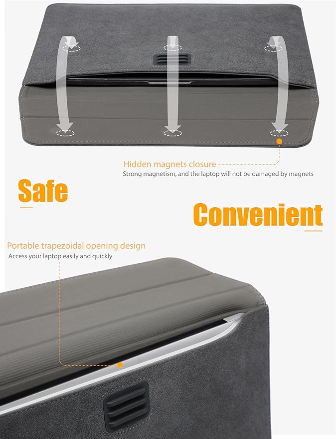 HYZUO 13 Inch Laptop Sleeve with Adjustable Stand for MacBook Air 13 M4 M3 M2 M1 2025-2018, MacBook Pro 13 M2 M1 2025-2016, Surface Pro, iPad Pro/Air 13 M4 M3 M2, XPS 13, with Pouch, Space Gray